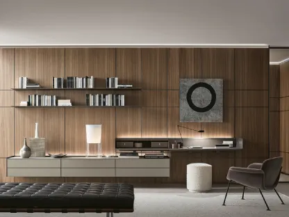 Parete Attrezzata sospesa Self Plan Similpelle Argilla di Rimadesio