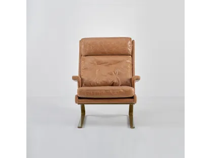Poltrona imbottita Galeon in vera pelle con struttura in metallo di Dialma Brown
