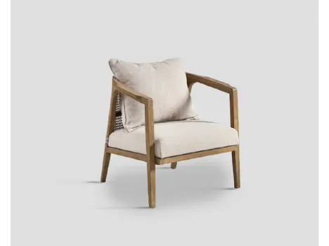 Poltroncina in legno con schienale in paglia di Vienna con seduta e cuscino rivestiti in tessuto Haway di Dialma Brown