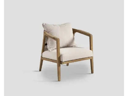 Poltroncina in legno con schienale in paglia di Vienna con seduta e cuscino rivestiti in tessuto Haway di Dialma Brown