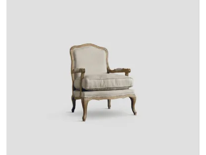 Poltroncina imbottita Montpellier in tessuto di lino con struttura in legno massello di Rovere naturale spazzolato di Dialma Brown