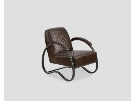 Poltrona imbottita Norwich rivestita in vera pelle con base in metallo di Dialma Brown