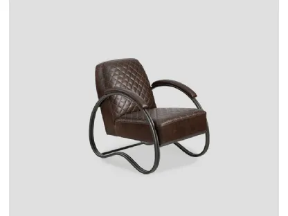 Poltrona imbottita Norwich rivestita in vera pelle con base in metallo di Dialma Brown