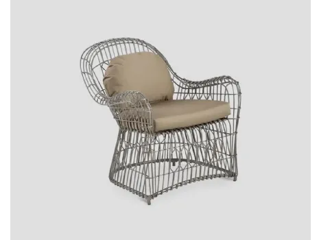 Poltrona di design in metallo con cuscini imbottiti e rivestiti in tessuto Papeete di Dialma Brown