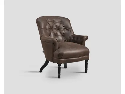 Poltrona imbottita Playmoudh in vera pelle con finitura Capitonné e base in legno laccato grafite di Dialma Brown