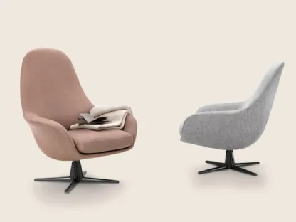 Poltrona Sveva Soft in tessuto imbottito con base girevole in alluminio di Flexform