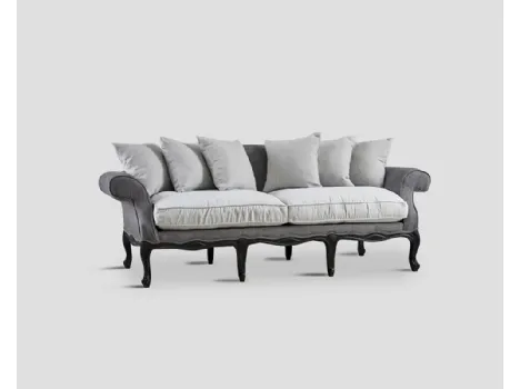 Divano lineare Belleville rivestito in tessuto con struttura in legno massello laccato Black vintage di Dialma Brown