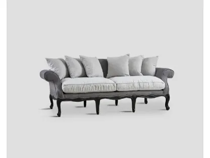 Divano lineare Belleville rivestito in tessuto con struttura in legno massello laccato Black vintage di Dialma Brown