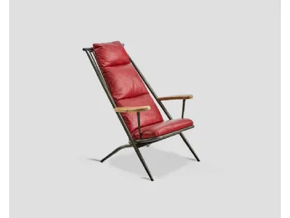 Poltrona DB005414 in pelle Rosso Vintage struttura metallo braccioli legno di Dialma Brown
