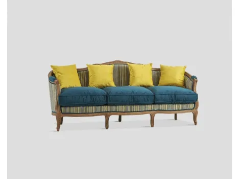 Divano DB005793 3 posti rovere rivestito velluto multicolor e Verde Ottanio di Dialma Brown