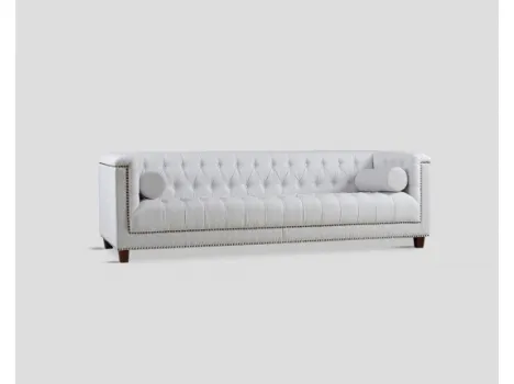 Divano DB005825 3 posti finiture borchiate rivestito tweed e velluto bianco di Dialma Brown