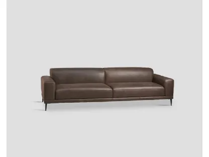 Divano lineare Rotterdam con rivestimento in vera pelle di Dialma Brown