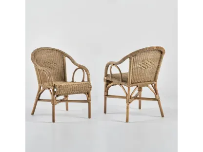 Sedia Agata in vero Bamboo e Rattan patinato con seduta e schienale in cannettato intrecciato di Dialma Brown
