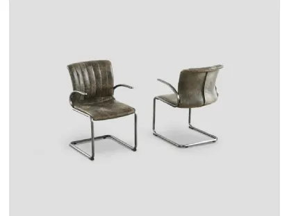 Sedia in vera pelle con braccioli e struttura in metallo Boston di Dialma Brown