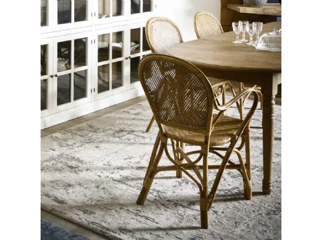 Sedia Clotilda in vero Bamboo e Rattan patinato con seduta e schienale cannettato intrecciato di Dialma Brown