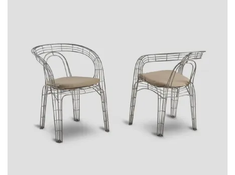 Sedia impilabile Copenaghen in metallo con cuscino imbottito e rivestito in tessuto di Dialma Brown
