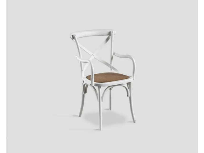 Sedia DB005313 in Olmo laccato bianco vissuto seduta paglia intrecciata di Dialma Brown