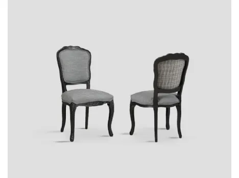 Sedia DB005820 faggio laccata nero vissuto schienale e seduta rivestiti tessuto di Dialma Brown