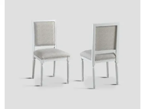 Sedia Emma rivestita in tessuto con struttura in legno massello laccato White Vintage di Dialma Brown