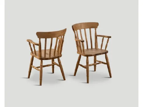 Sedia Nevada in legno massello con braccioli, finitura vintage di Dialma Brown