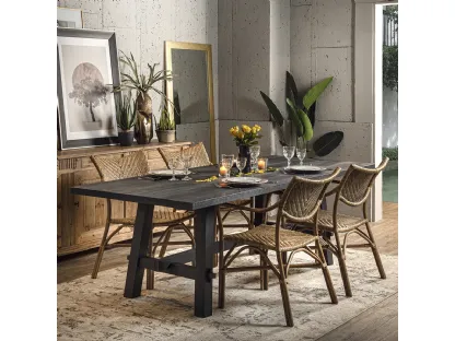 Sedia Nina in vero Bamboo e Rattan patinato con seduta e schienale in cannettato intrecciato di Dialma Brown