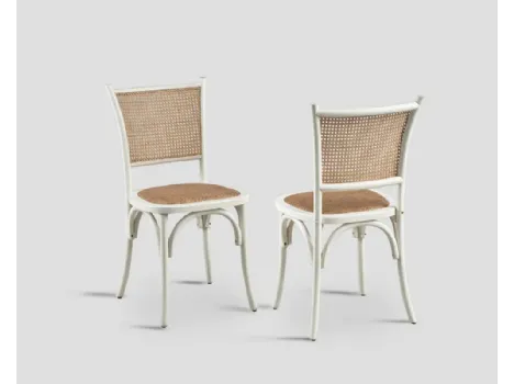 Sedia Ottavia in legno massello laccato White Vintage con seduta in cannettato intrecciato e schienale in paglia di Vienna di Dialma Brown