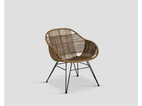 Sedia DB0006284 metallo finitura nero opaco schienale e struttura rattan intrecciato di Dialma Brown