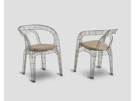 Sedia DB006276 impilabile in metallo e cuscino tessuto tortora di Dialma Brown