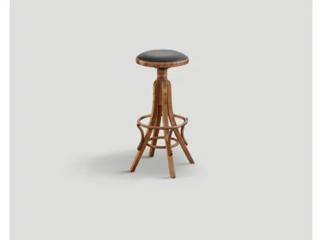 Sgabello DB004092 faggio finitura legno vintage e seduta ecopelle testa di moro girevole di Dialma B