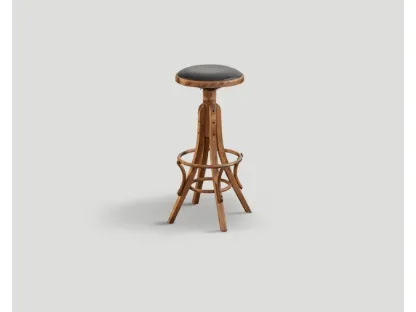 Sgabello DB004092 faggio finitura legno vintage e seduta ecopelle testa di moro girevole di Dialma B