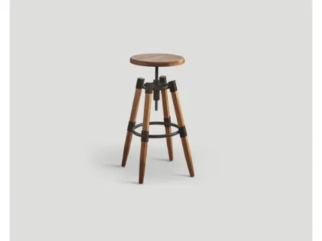 Sgabello DB004898 faggio finitura legno vintage girevole con supporti metallo di Dialma Brown