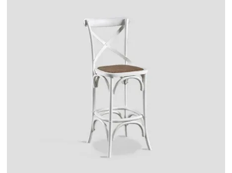 Sgabello DB005315 olmo laccato bianco vissuto seduta paglia intrecciata e schienale di Dialma Brown
