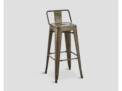 Sgabello DB005322 metallo finitura naturale con schienale di Dialma Brown
