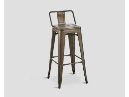 Sgabello DB005322 metallo finitura naturale con schienale di Dialma Brown