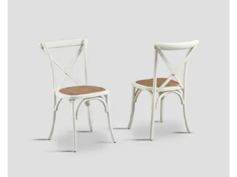 Sedia Topea in legno massello laccato White Vintage con seduta in cannettato intrecciato di Dialma Brown