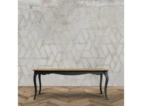 Tavolo allungabile Almeria con base in legno massello laccato nero e top in legno stratificato di Conifera finitura Old Pine di Dialma Brown