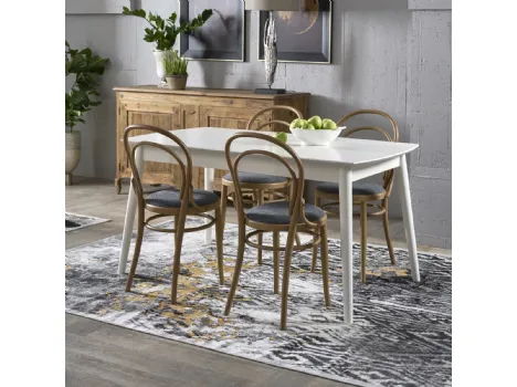 Tavolo rettangolare sagomato allungabile Amante realizzato in agglomerato e legno massello finitura White di Dialma Brown