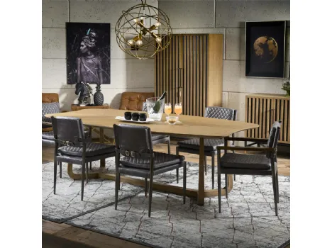 Tavolo ovale sagomato Andromeda realizzato in legno stratificato e legno massello di Rovere naturale di Dialma Brown