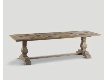 Tavolo DB002920 legno vecchio top quadrotte inserti legno effetto arrugginito di Dialma Brown