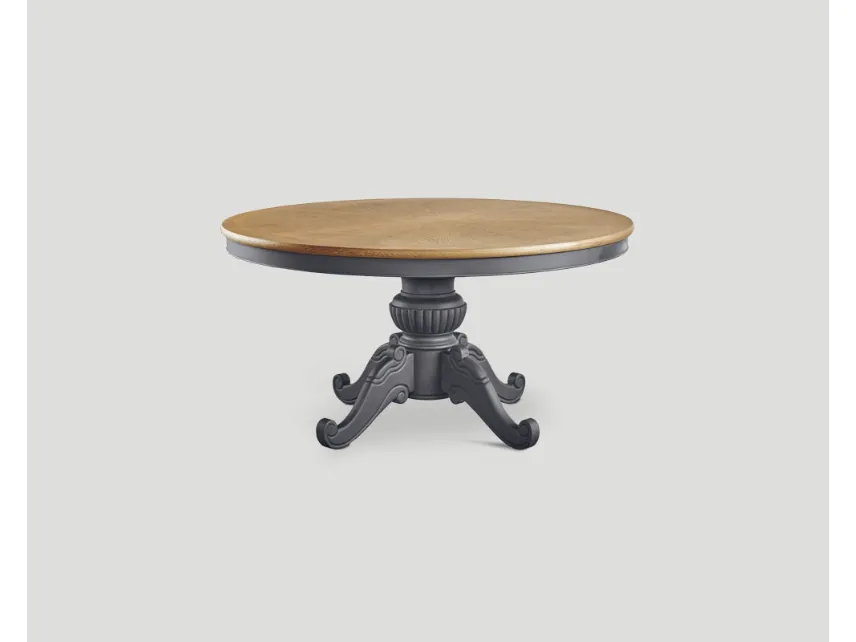Tavolo DB004858 tondo base laccata lavagna e top rovere vintage chiaro di Dialma Brown