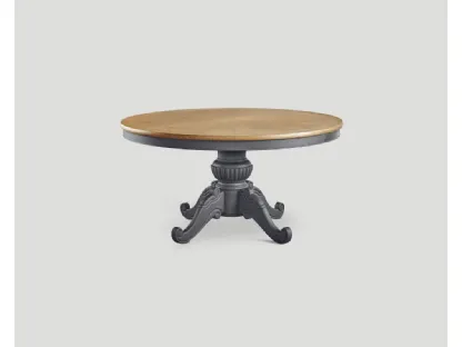 Tavolo DB004858 tondo base laccata lavagna e top rovere vintage chiaro di Dialma Brown