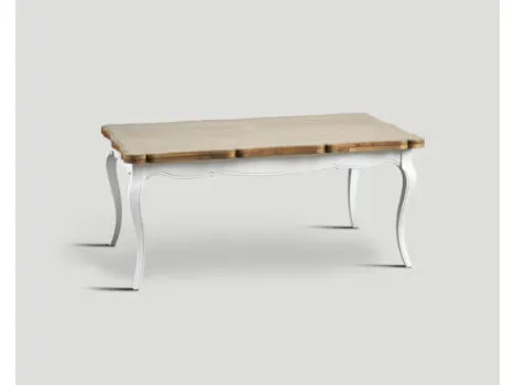 Tavolo DB004882 allungabile base laccata bianca e top sagomato rovere vintage chiaro di Dialma Brown