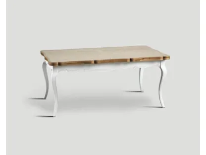 Tavolo DB004882 allungabile base laccata bianca e top sagomato rovere vintage chiaro di Dialma Brown
