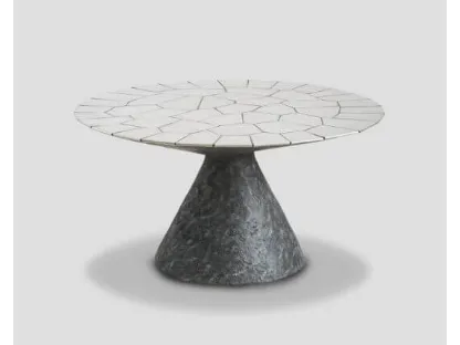 Tavolo DB006121 tondo agglomerato conchiglie top con lamina acciaio di Dialma Brown