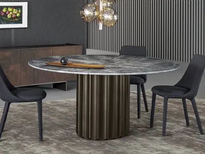 Tavolo Dorian Table con top in marmo e base in poliuretano finitura bronzo spazzolato di Bonaldo