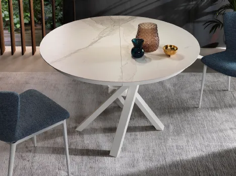 Tavolo rotondo con top in ceramica Round&Square di Riflessi