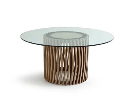 Tavolo Stave Table con top in vetro e base in rovere di Riva1920