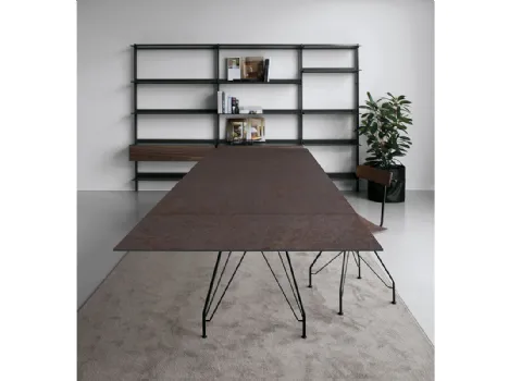 Tavolo rettangolare allungabile con top in ceramica porfido e telaio in acciaio nero T11 di Extendo