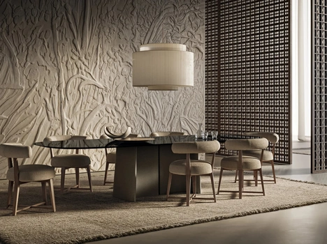 Tavolo in vetro con base in cemento Tara di Flexform
