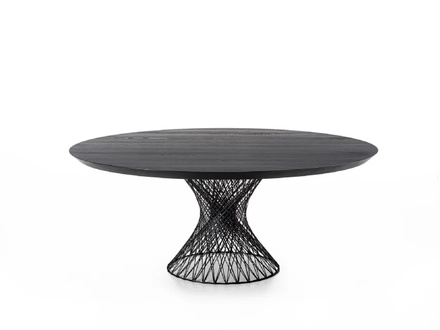 Tavolo rotondo Web con top in legno massello sostenuto da una base in fibra di carbonio intrecciata di Riva1920
